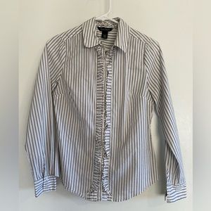 White House Black Market Black & White Stripe Button Up Long Sleeve Blouse